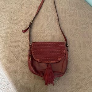 FOSSIL wine leather tassel crossbody bag